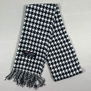 Classic Black and White Houndstooth 100% Cashmere Scarf Made In Scotland Unisex